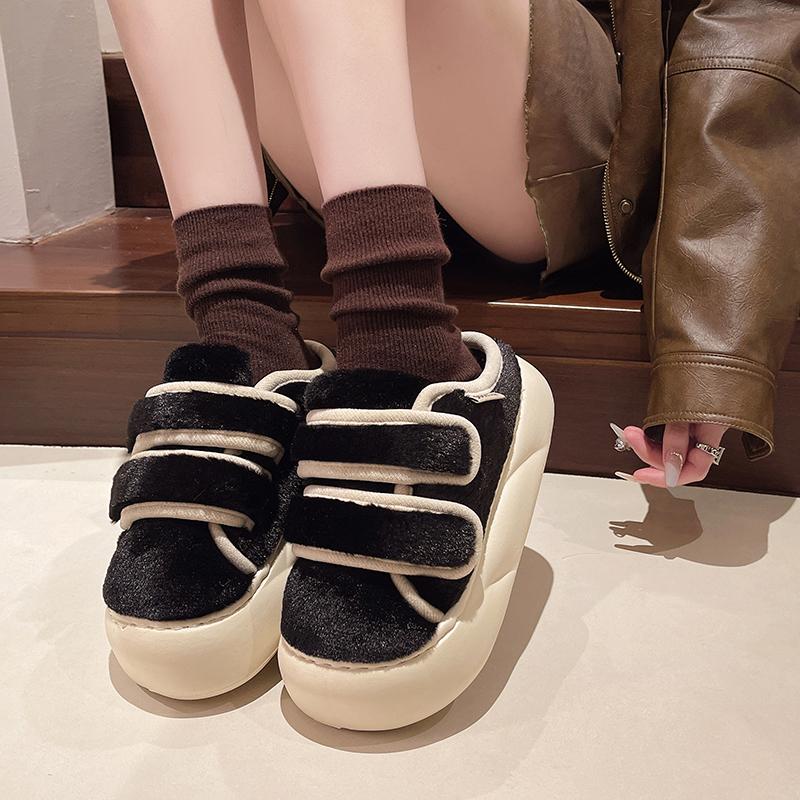 Woman Shoes Female Footwear Low Heels Modis Loafers Fur All-Match Clogs Platform Dress 2024 New Winter Creepers Fashion
