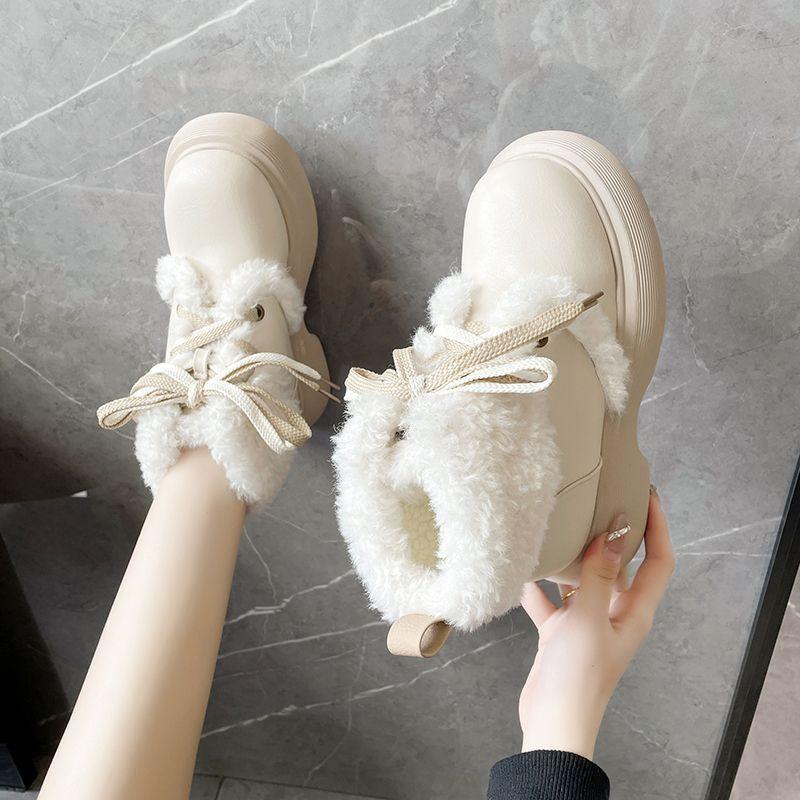 Snow boots women's autumn and winter new thick-soled heightening and velvet warm lamb wool white Martin boots versatile short boots