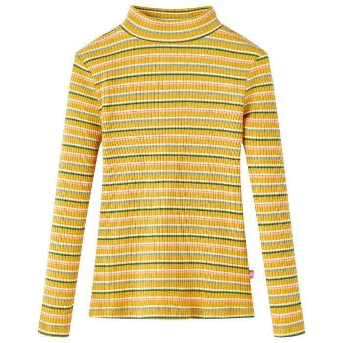 T-shirt enfants manches longues faux col roulé rayures 2 couleurs et 5 dimensions disponibles