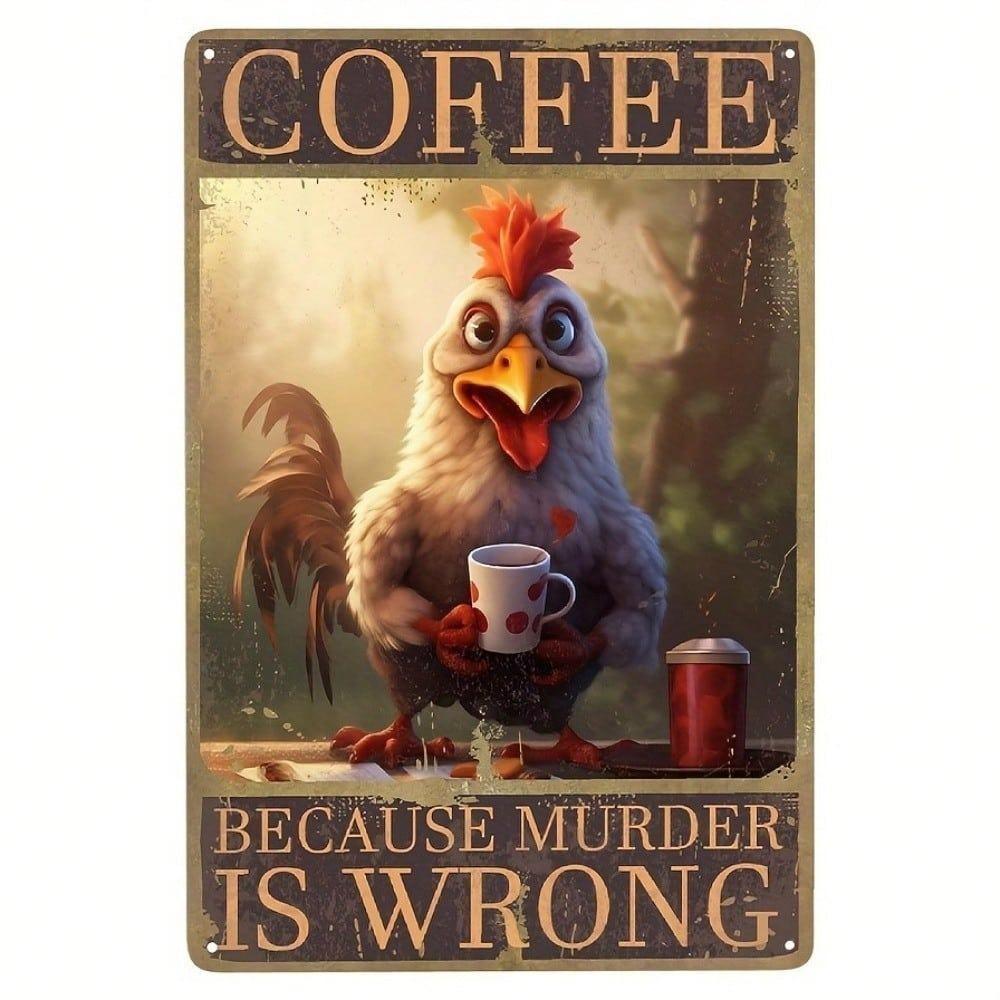 DORA Tin Sign Vintage Chicken Coffee Tin Metal Sign Retro Wall Decor Kitchen Cafe 20X30CM