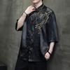 Summer Embroidery Shirt Men Ice Silk High Quality Casual Loose Short Sleeve Tops Retro Kung Fu Traditional Cardigan Mens