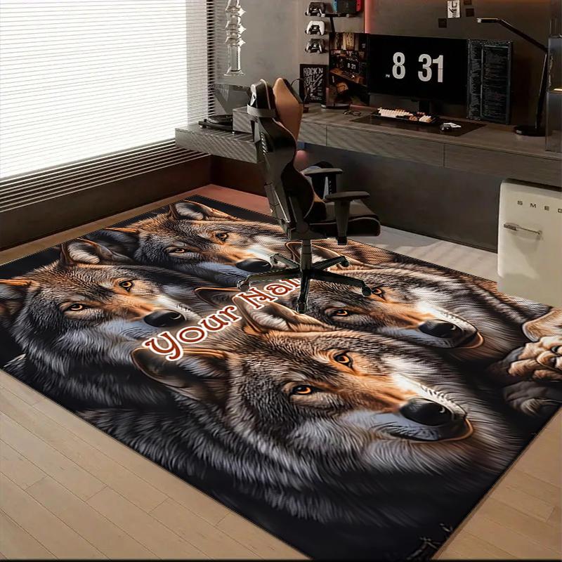 1PC Custom Name Wolf Pack Majesty Theme Floor Mat Ideal for Living Room, Game Rooms, Office, Bedroom,Floor Mat Playful Design