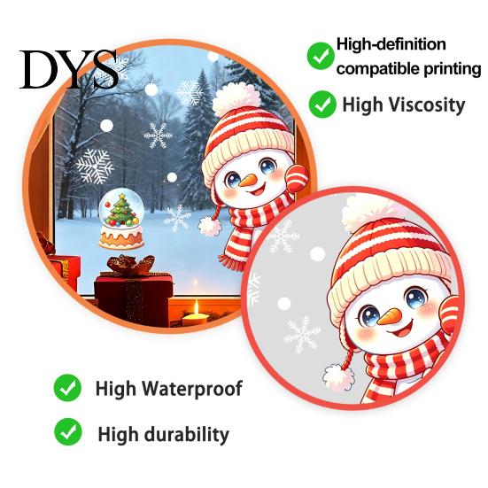Festive Glass Door Decals Peeking Snowman Static Cling Window Decal, Christmas Sticker with Removable PVC Film Snowflakes, Reusable Holiday Decor for