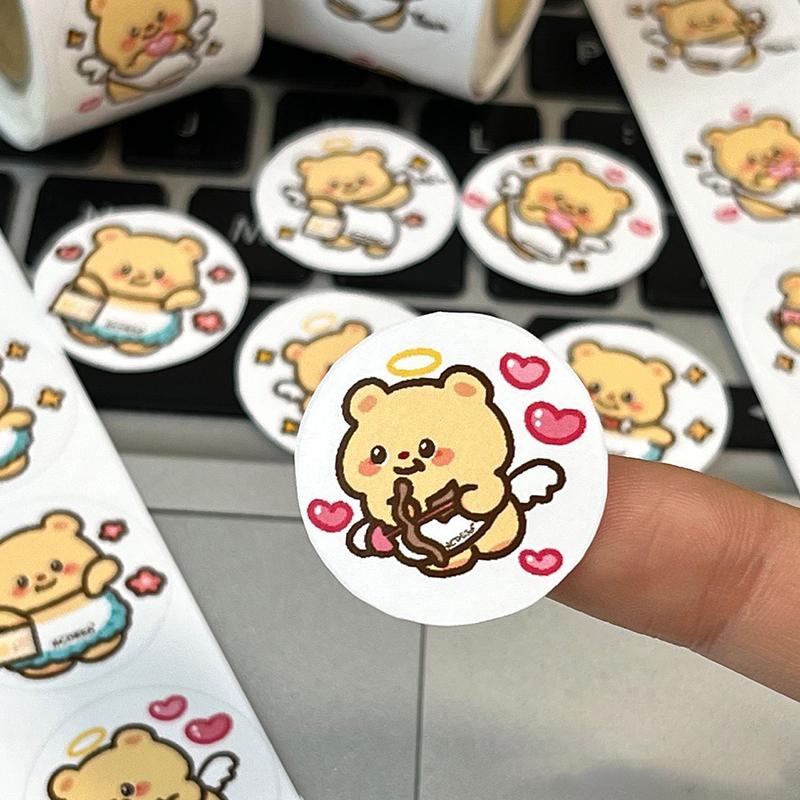 500Pcs/Roll Cartoon Butter Bear Stickers Kawaii Bear Diy Pvc Laptop Decals Decoration Sticker Kid Reward Gift Toy
