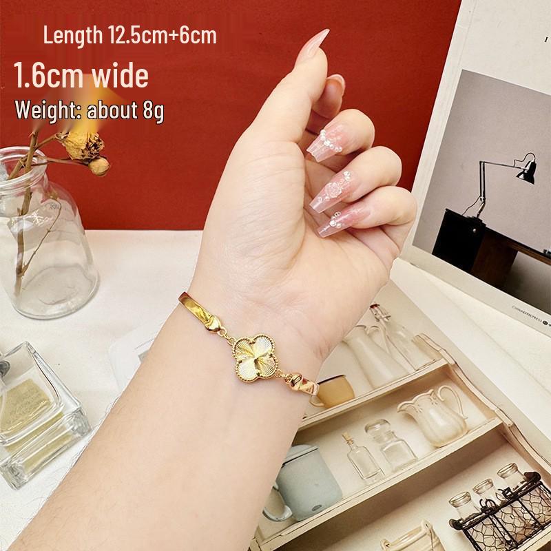 Vietnam Gold-Plated Clover Necklace, Ring & Five-Flower Bracelet Set