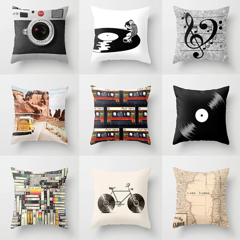 Retro Speaker Piano Rock Black White Cushion Cover Home Sofa Chair Pillow   Music Pop Band