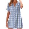 Women's Fashion Casual V-neck Short-sleeve Button Check, Tie-dye, Polka Dot Print Dress