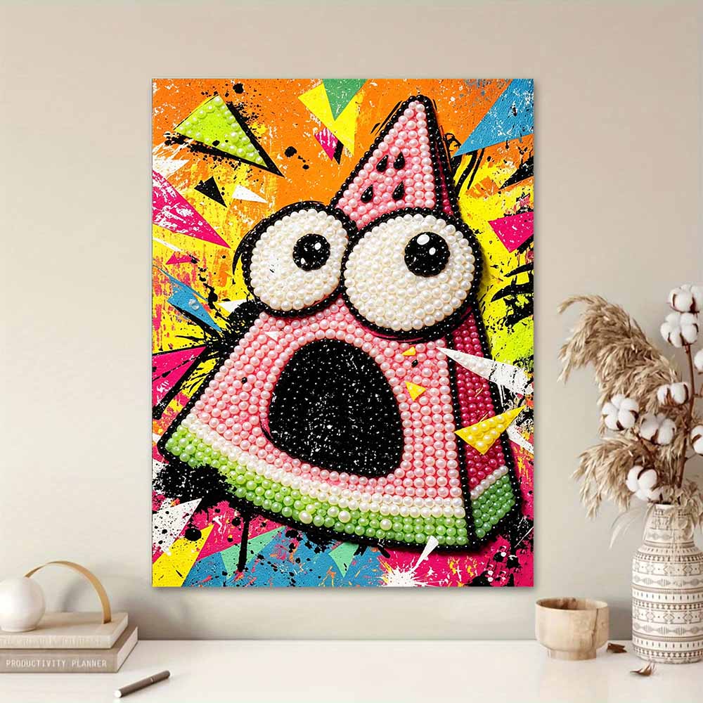 Pearl Painting DIY Kit Vibrant Watermelon Character Design Frameless Shiny Bead Canvas Creative Craft for Home Wall Decor Art Supply