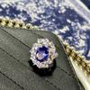 Simulation Sapphire Open Ring Female, High Carbon Diamond Water Drop Live Treasure Ring