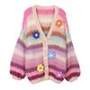 Handmade Rainbow Stripe Floral Sweater Cardigan for Women (Autumn/Winter Collection)