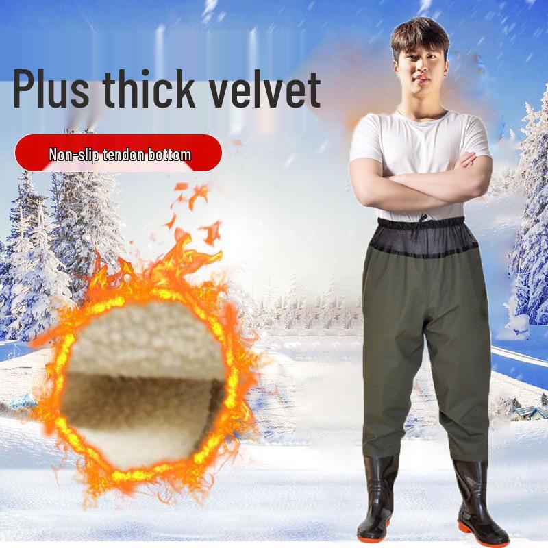 Insulated Waterproof Fleece-Lined Waders: Half-Body, Full-Body, Wear-Resistant Fishing Pants with Leather Reinforced Crotch