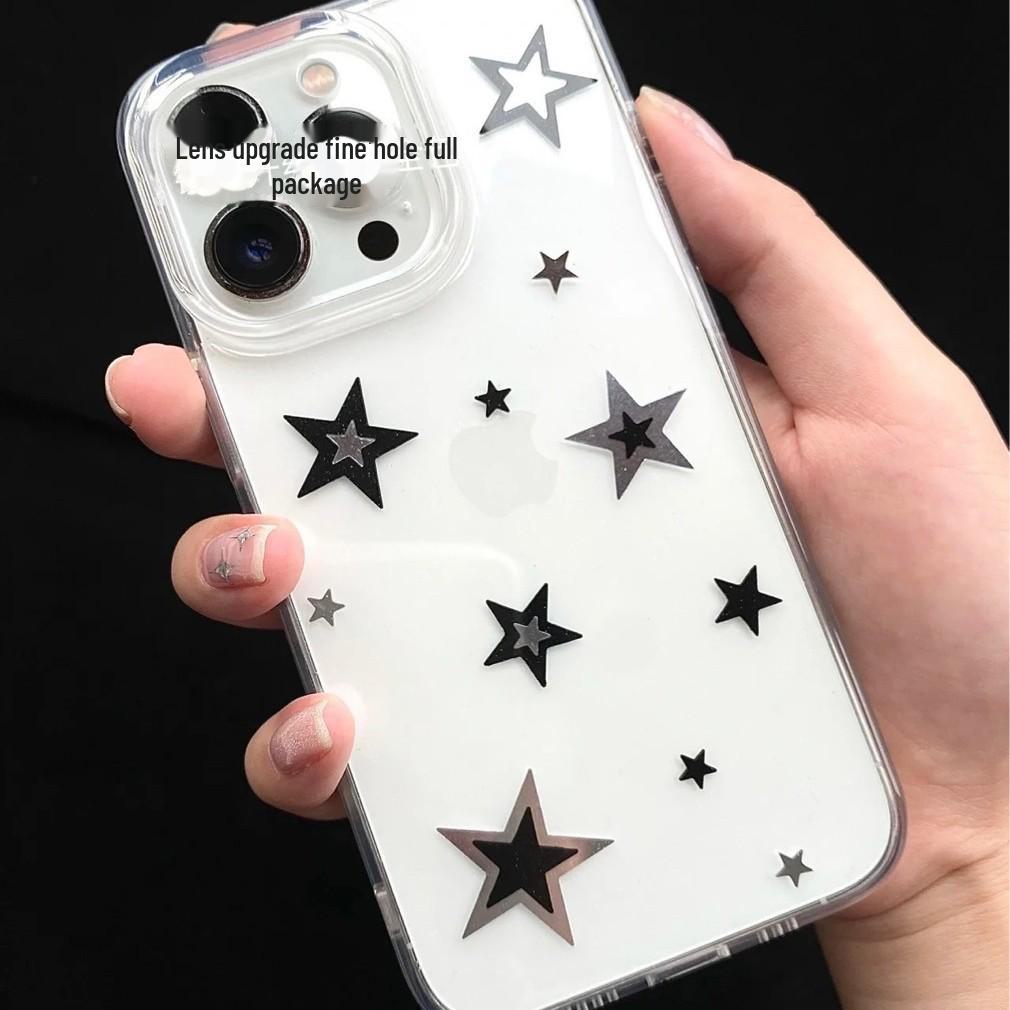 "Niche Black Star Transparent Case for iPhone 13/12/11 Pro/XR/XS/8/7"