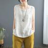 Women's Cotton and Linen Artistic Style Vest Women's Solid Color Patchwork Sleeveless Round Neck Shirt