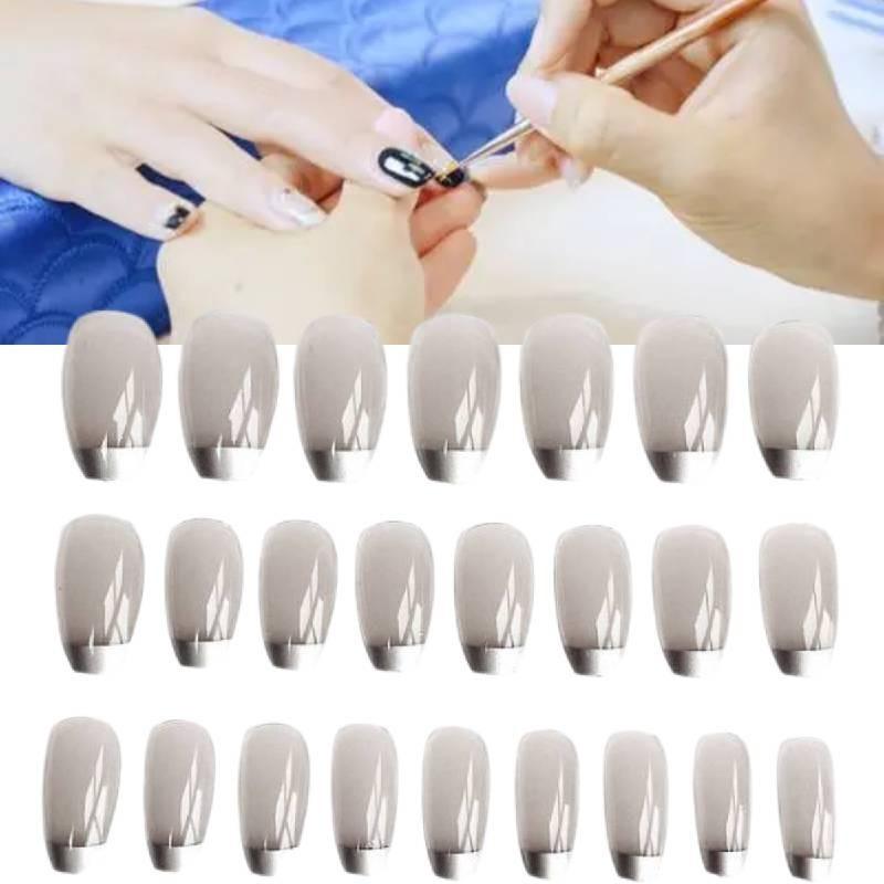 High-quality Peach Manicure Silver French False Nail Tips Wearable Nail Stickers Finished Nail Pieces 24 Pieces Ballet Nails S85