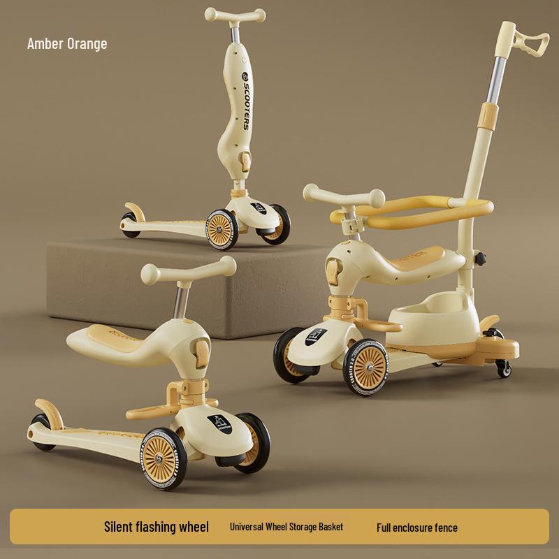 6-in-1 Children's Flashing Scooter: Push, Sit, or Pedal for Ages 1-5