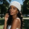 Women Breathable Solid Color Hollow Out Knitted Beanie Cap