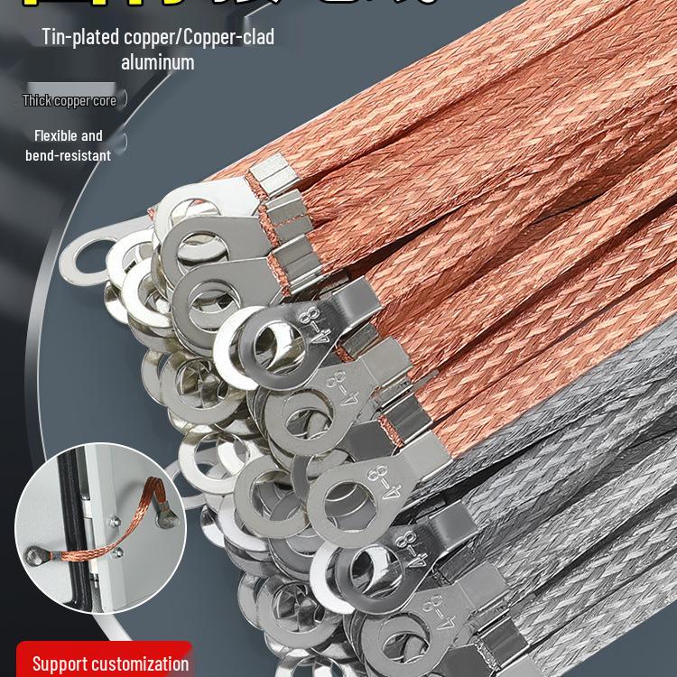 Grounding Cable: 2.5 Sq. Mm Soft Copper Jumper Wire for Distribution Box, Braided Flat Connector Tape.