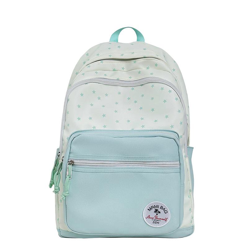 Student Schoolbag Women's Large Capacity Star Printed Backpack Colorblock Travel Backpack