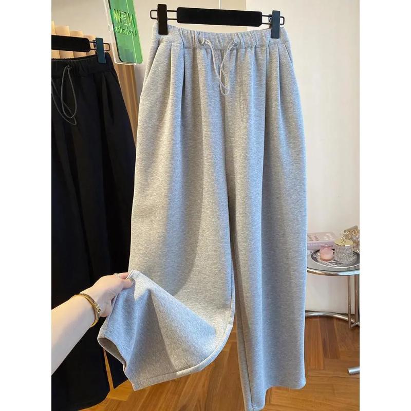 

Women s Gray High Waist Drawstring Wide Leg Pants Loose Fit Casual Lounge Sweatpants L серый