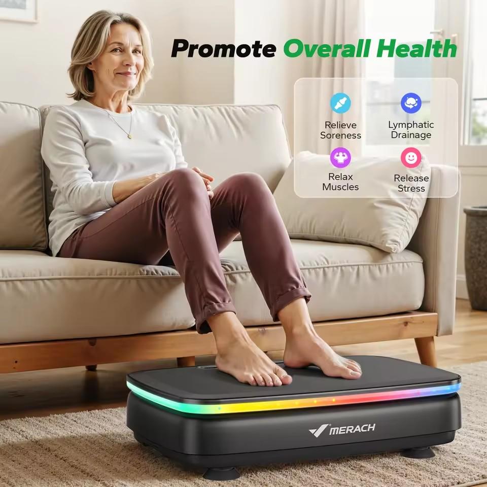 MERACH Vibrationsplatte Trainingsgerät mit Licht Ganzkörpertraining Kraftvolle Vibrationsplattform Vibrationsplatte Lymphdrainage