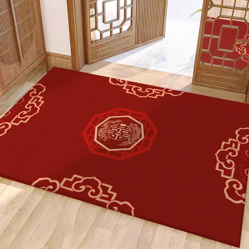 Chinese Wedding Themed Door Mat with Double Happiness Pattern Floor Mat for Home Entrance Decor Adding Festive Blessings