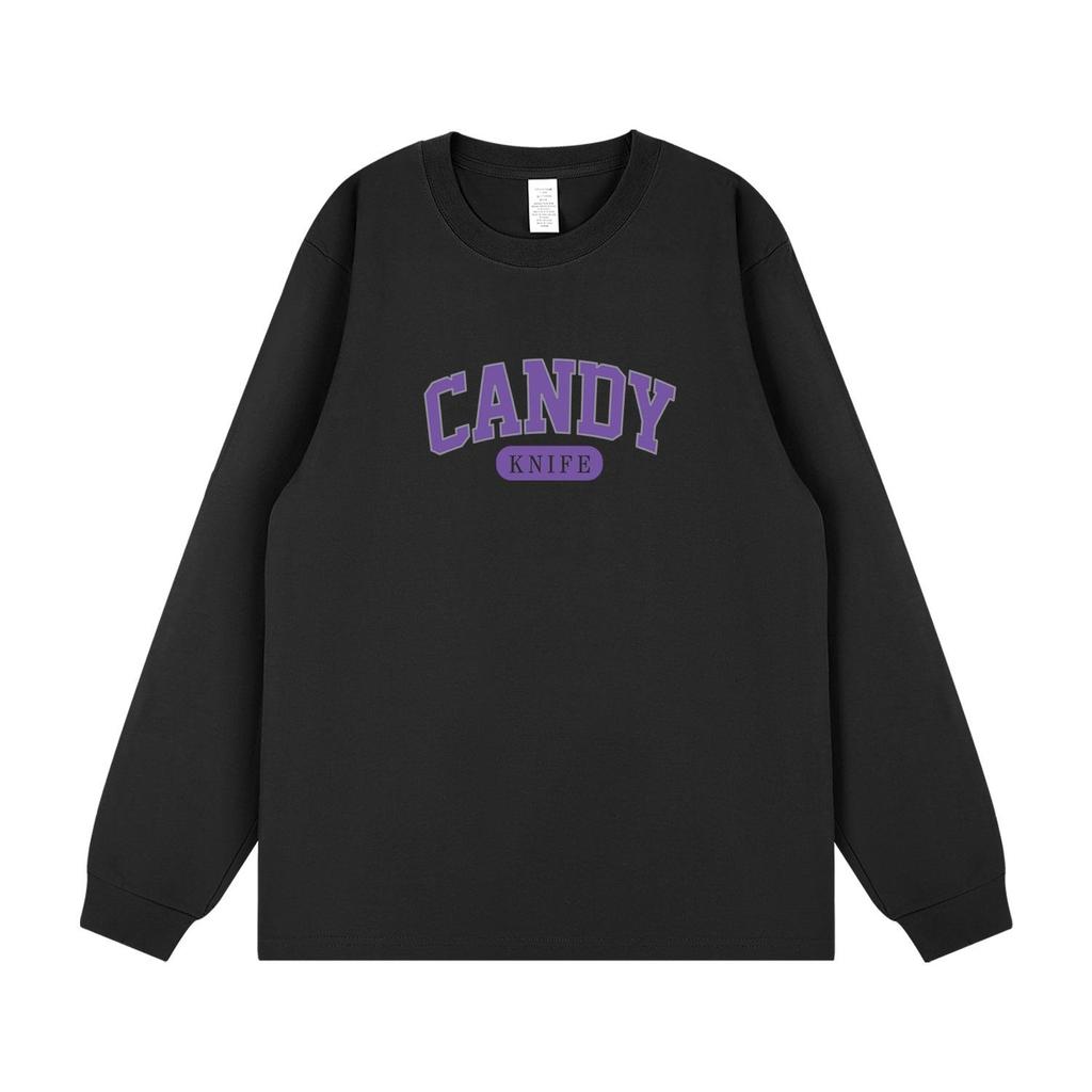 Hong Kong Style Trendy Minimalist Letter Print Long Sleeve Retro T-Shirt for Couples - Autumn/Winter