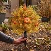 Harvest Themed Lawn Ornament Fall Pumpkin Topiary Trees with Stakes, Artificial Autumn Eucalyptus Leaf Gourd Weather Resistant Garden Walk Stakes