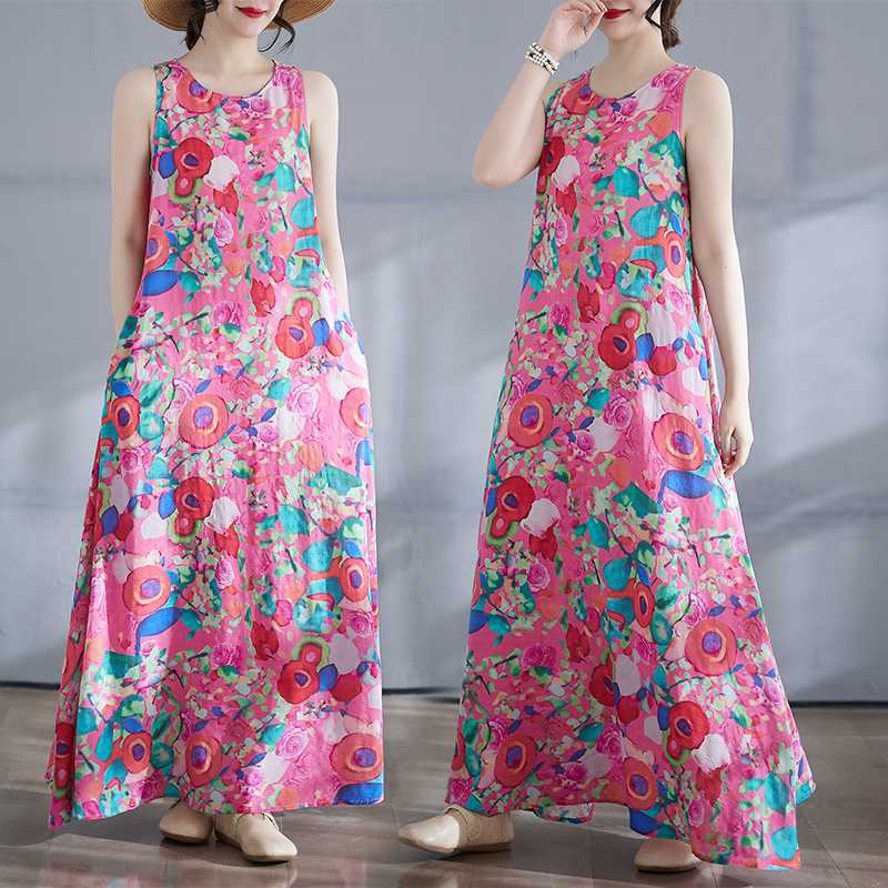 New Bohemian Long Dress - Summer New Style Fitted and Expanded Sleeveless Round Neck Printed Dress