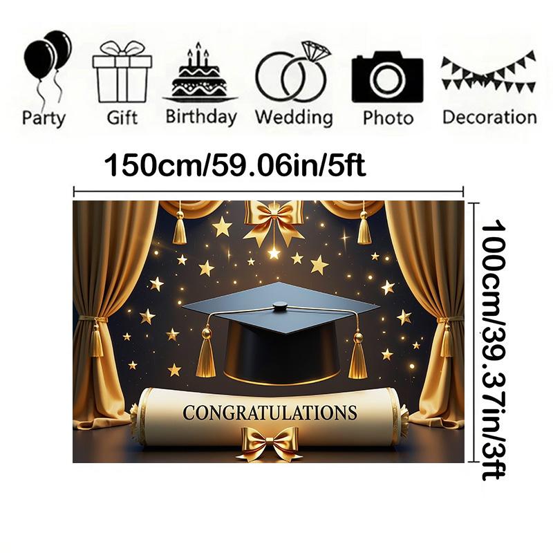 Golden Graduation Cap&Diploma Design Party Banner,for Celebrations,Home&Garden Events,Photo Studio Backdrop,Festivities,Graduation Party Decor