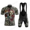 Chicano-Tattoo-Muster Radtrikot-Set Sommer Totenkopf Kleidung Herren Radsport Kurzarm Straßenrennen Radtrikots Anzug MTB