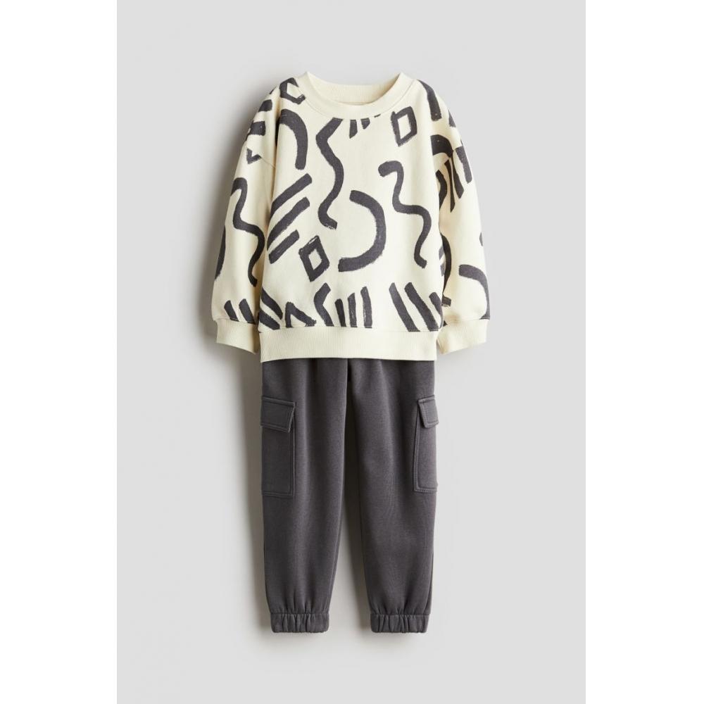 

H M Sweat 2 piece set dark grey patterned