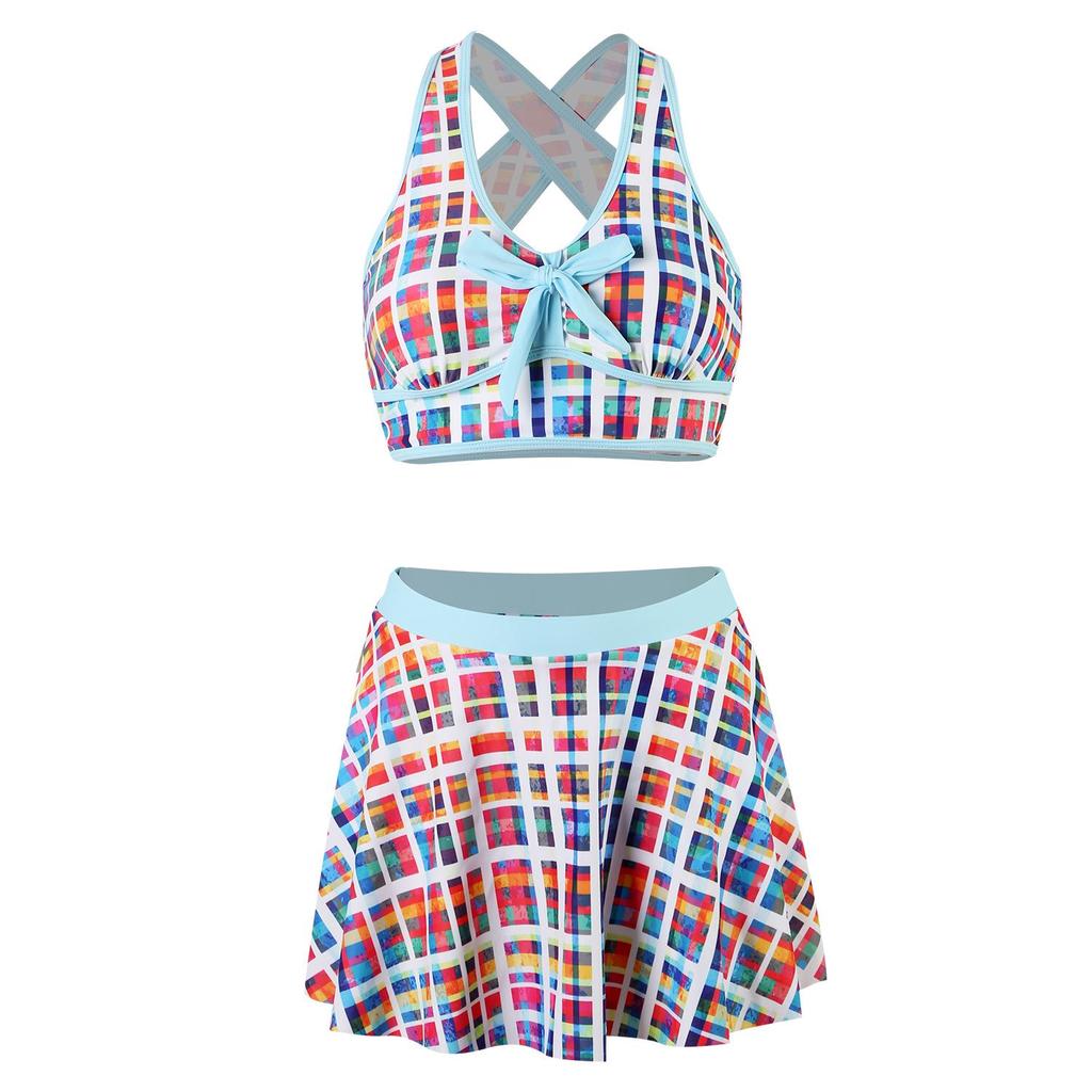 2024 Damen Europäischer & Amerikanischer Konservativer Print Bikini Badeanzug mit Rock