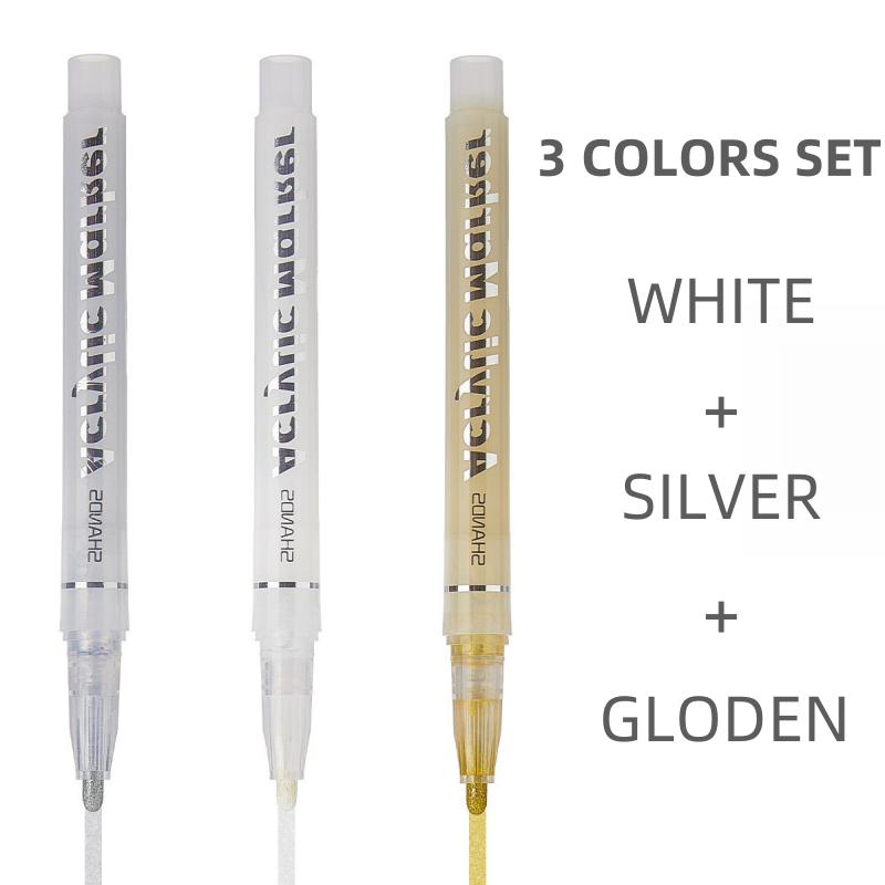 

Artist Painting Illustration Metallic Crafts Markers Pens 3pcs Gold Silver White Large Capacity Acrylic Markers Highlighter Set