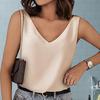 Women Tank Top V-neck Solid Color Sleeveless Low-cut Loose Daily Wear Pullover Satin Women Summer Vest Women Clothes