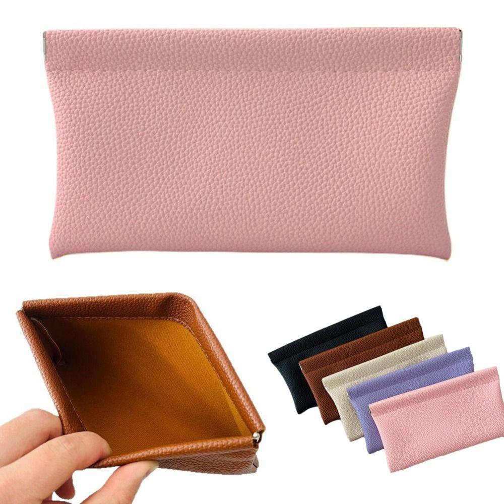Soft Pebbled Leather Self-closing Coin Purse Portable Long Card Holder Storage Cash Pouch Men Women