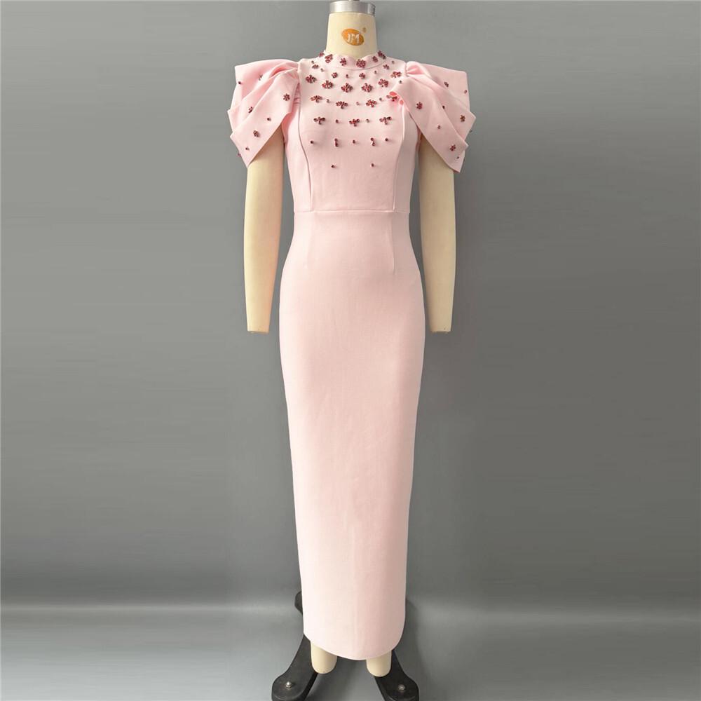 European-American Elegant Bandage Dress with Pleated Design and Rhinestone Accents