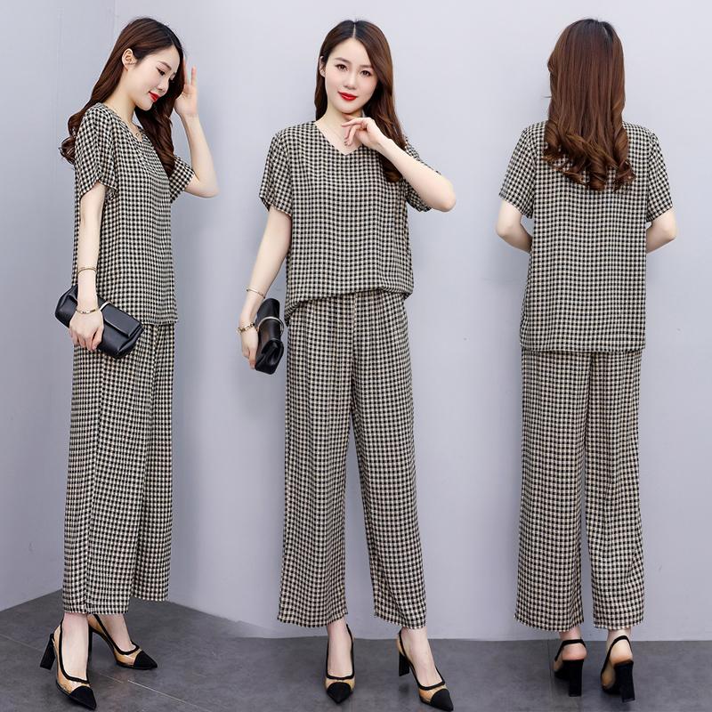 Damesbroeksets Casual zomer 2-delige sets Dames Elegante losse broek met wijde pijpen en blouse met korte mouwen