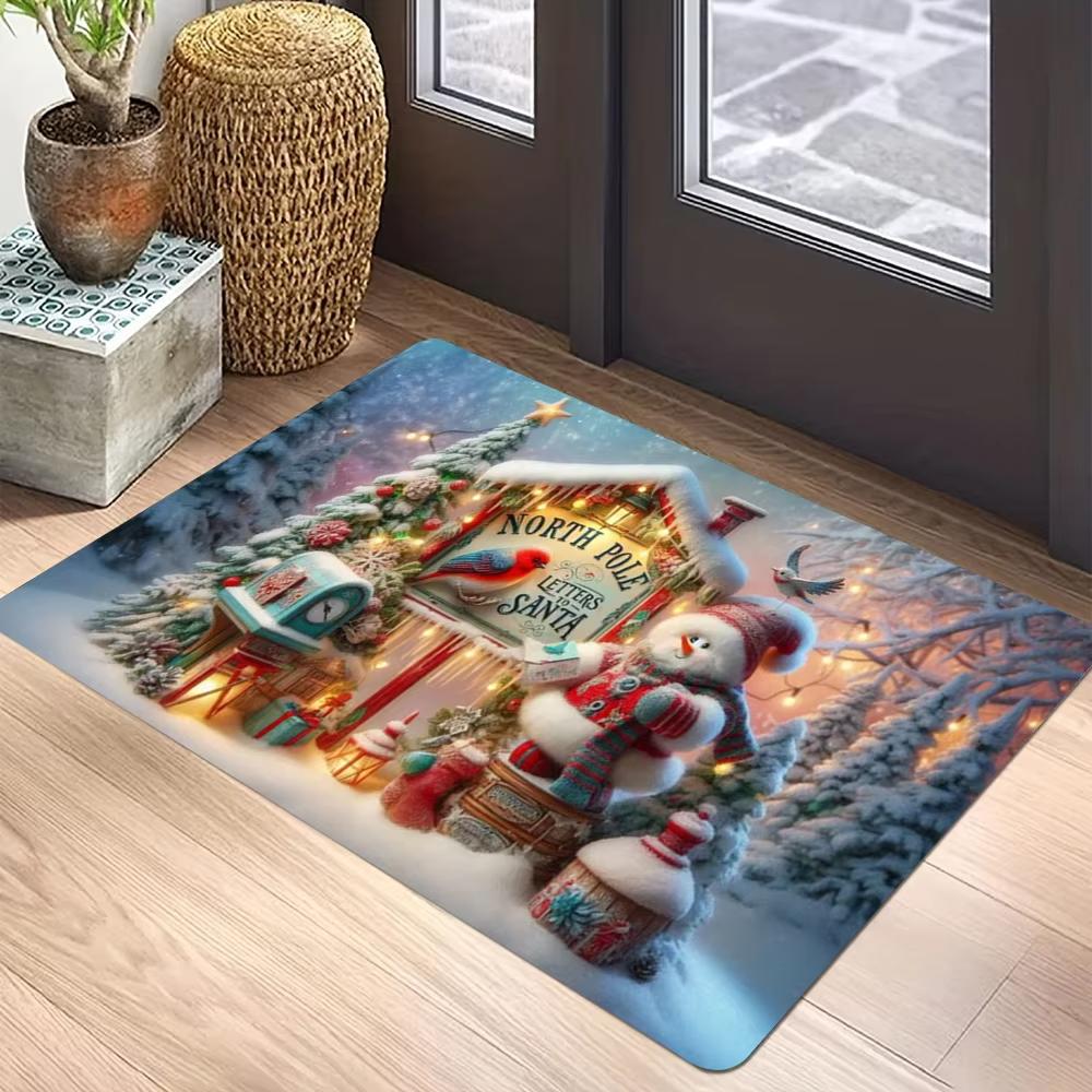 Christmas-Themed Carpet, Winter Snowman Floor Mat For Indoor And Outdoor Entrance, Home Decoration Accessory