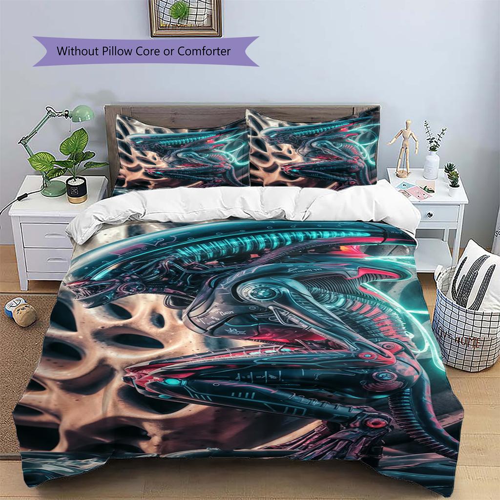 Aliens Pattern Bedding Quilt Set Quilt Cover Pillowcase Home Decoration Gift (1 * duvet cover + 2 * pillowcase, without core)