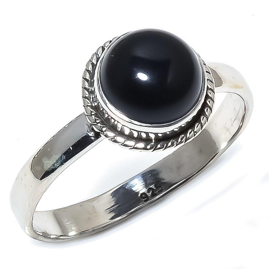 Natural Black Onex Gemstone Handmade 925 Sterling Silver Jewelry Ring S.10 f3y22