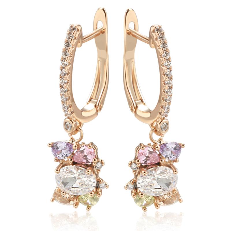 Shiny Colorful Zircon Matching Drop Earrings For Women Fashion Rose Gold Color Geometry Personality Daily Fine Jewelry