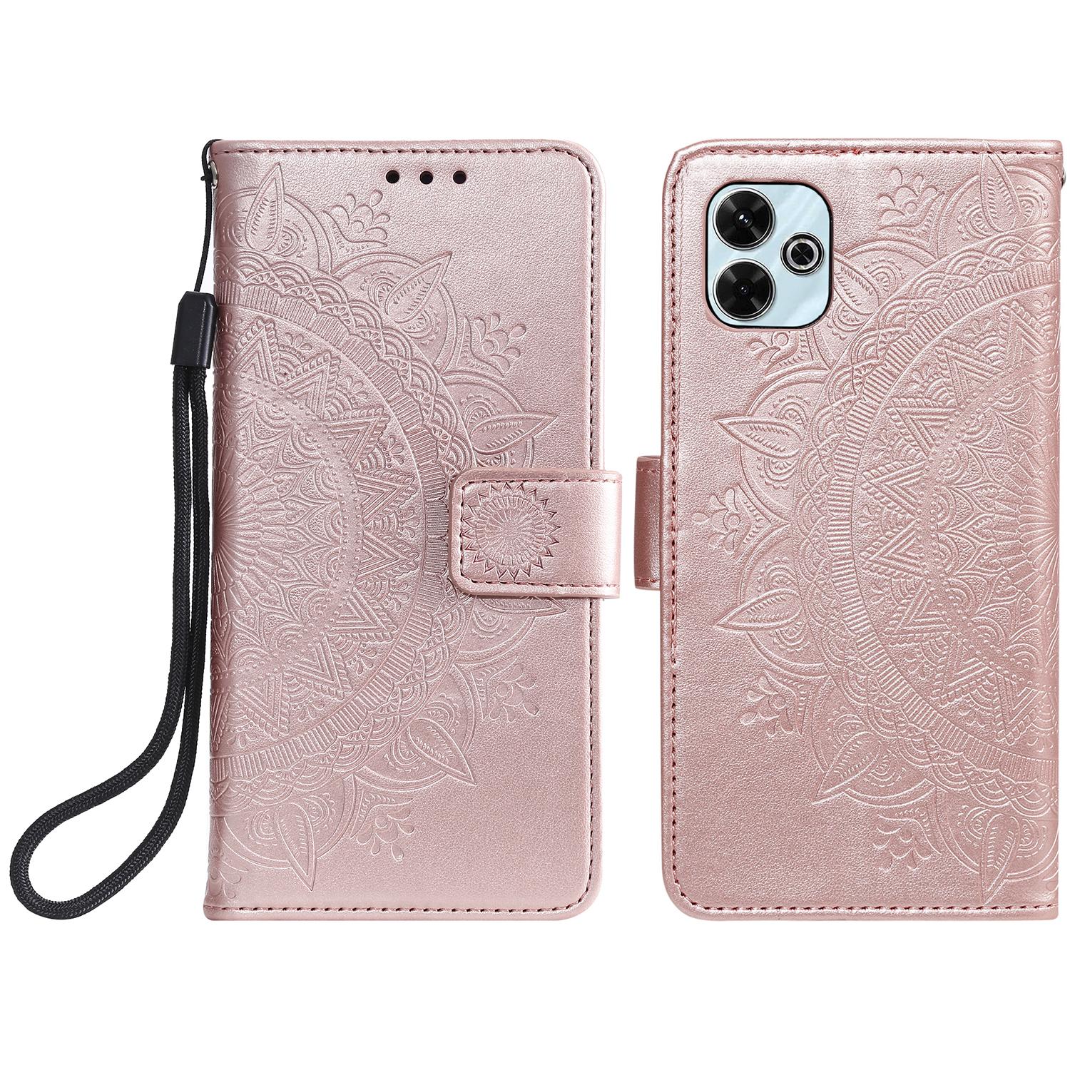 

Чехол для телефона Xiaomi Redmi 13 5G/4G с тисненым тотемом, кошелек-обложка из ПУ кожи со подставкой Rose Gold