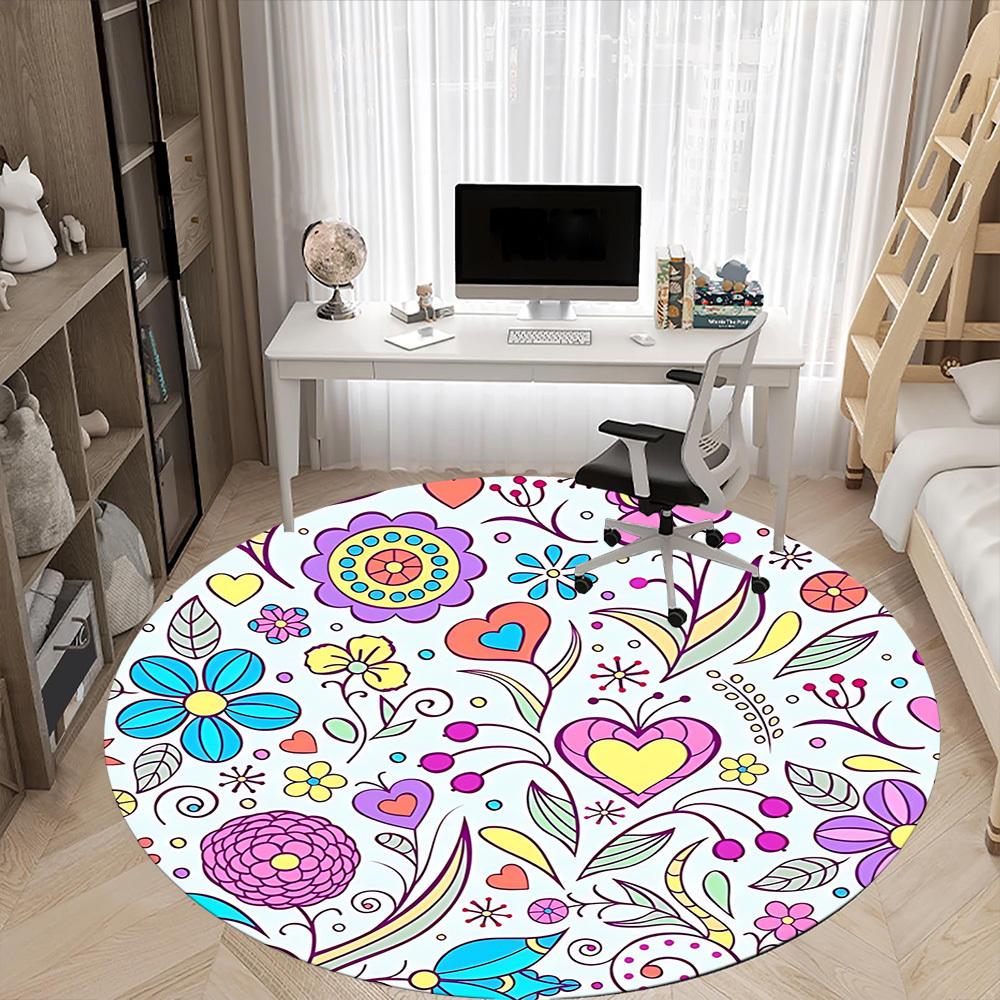1pc Floral Heart Pattern Chair Carpet for Office Non Slip, Machine Washable Rug for Office, Room Holiday Decor for Christmas, Birthday Polyester