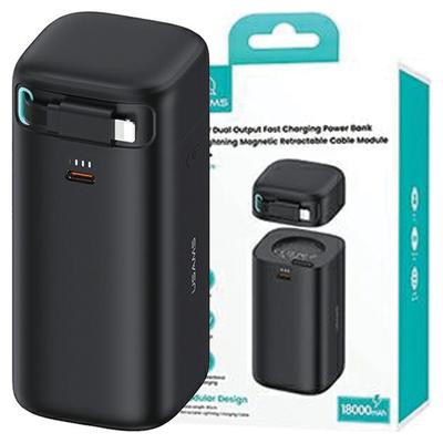 USAMS Powerbank With Retractable Cableretractable Lightning 18000 Mah Pd45W Fast Charge Xmf Series Black/Black 20Kcd21701 (Us-Cd217)