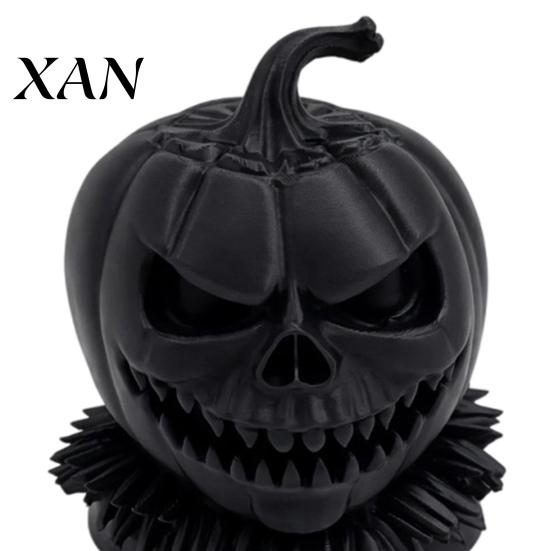 Dark Atmosphere Home Accents 3D Printed Evil Pumpkin Head Figurine with Ruffled Collar, Gothic Decorative Solid Plastic Figures Jack O Lantern Statue