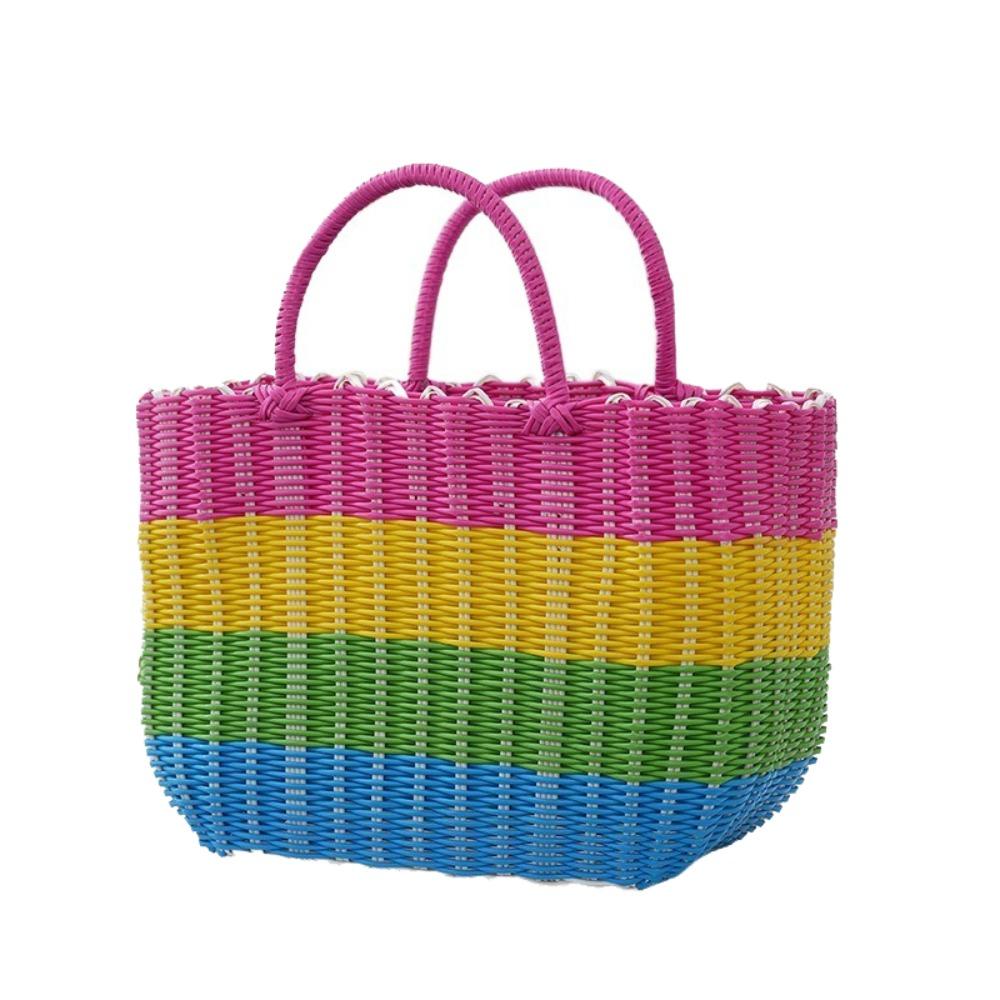 Woven Handheld Vegetable Basket High-End Bath Basket Fashion Plastic Woven Basket  Vegetable Market
