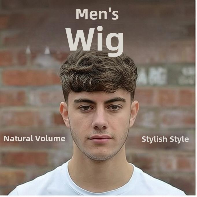 Мужской коричневый объемный натуральный короткий кудрявый парик