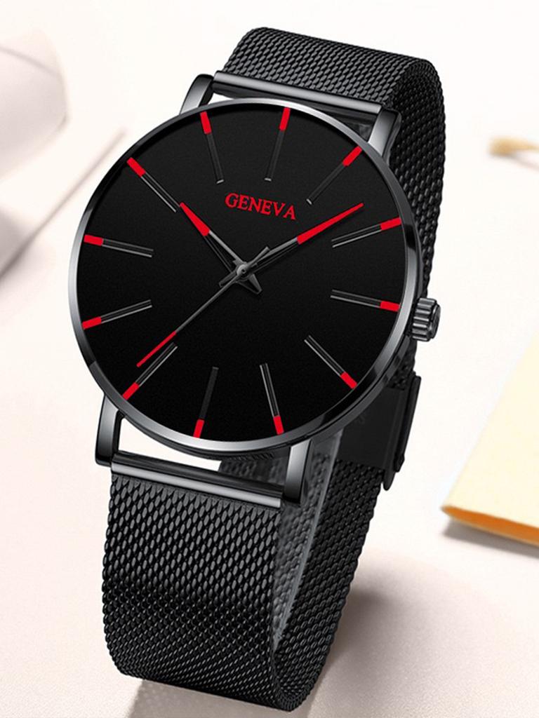 New Student Mesh Strap Watch Alloy Mesh Strap Men's Strip Nail Fashionable Contrasting Color Fashionable Quartz Watch