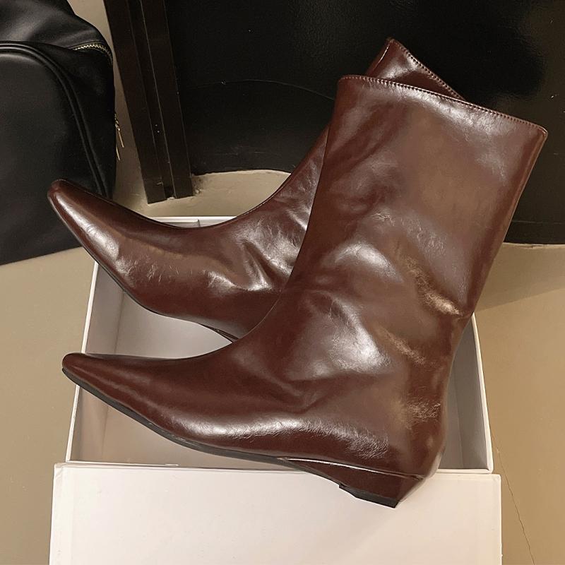 

Модные женские ботильоны на плоской подошве с квадратным носком, дизайнерская обувь, модные зимние новинки 2025, повседневные, уютные готические челси, женские ботинки 35 тёмно-рыжий