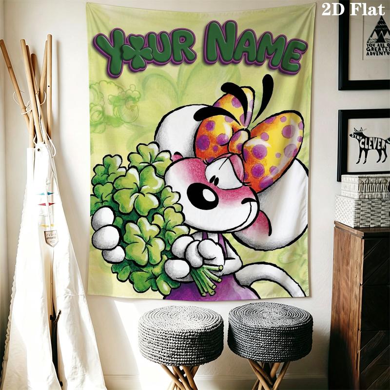 Custom Name diddl Wall Tapestry Aesthetic Wall Hanging Printed Fabric Blanket Decorative Tapestries for Bedroom Living Room Home Decor
